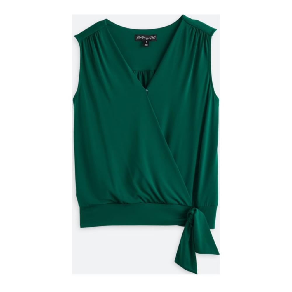 Emerald Green Sleeveless Wrap Blouse